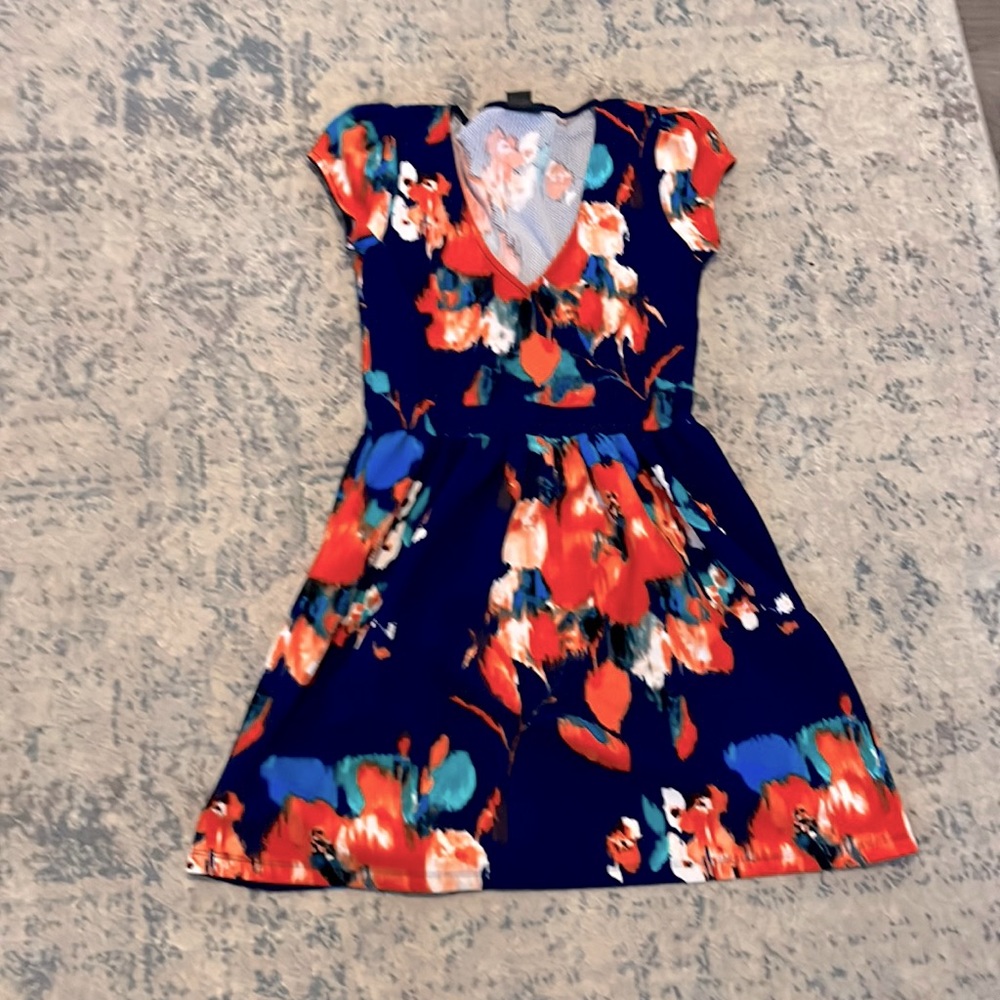 Impressionist-style navy floral mini dress